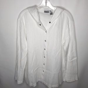 Chico’s Crinkle Cotton Snap Button Hoodie Over Top